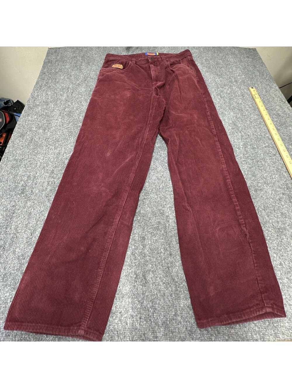 Empyre Men Pants 34 Burgundy  Corduroy Relax Button Relaxed Baggy Skater Y2K